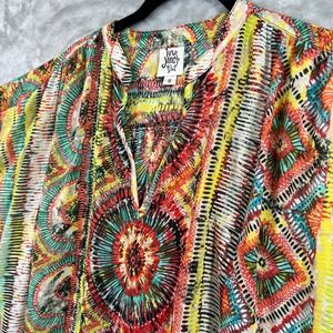 Ivy Jane Size Tunic Shirt Women's S Sheer Long ‎ Multicolor Boho Casual Cover-Up